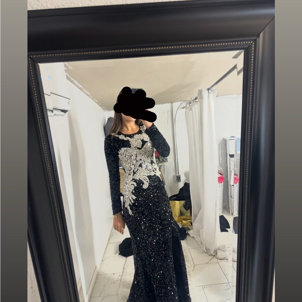 Black and Silver Sequin Gown